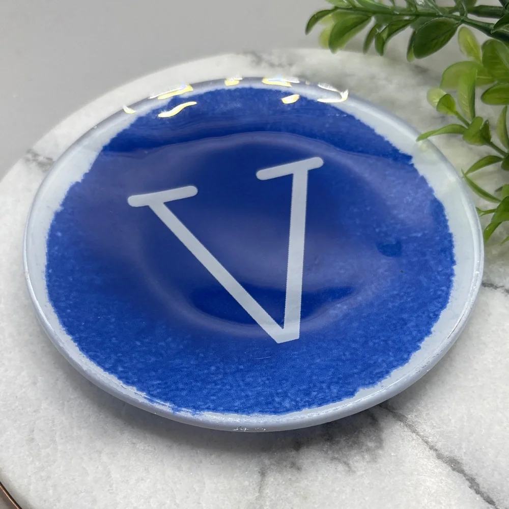 West Elm “V” Blue Ceramic Trinket Plate/Dish